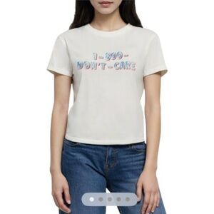 Wildfox Whimsical Jamie Don’t Care Graphic Tee Shirt with Multicolor Text NWT S